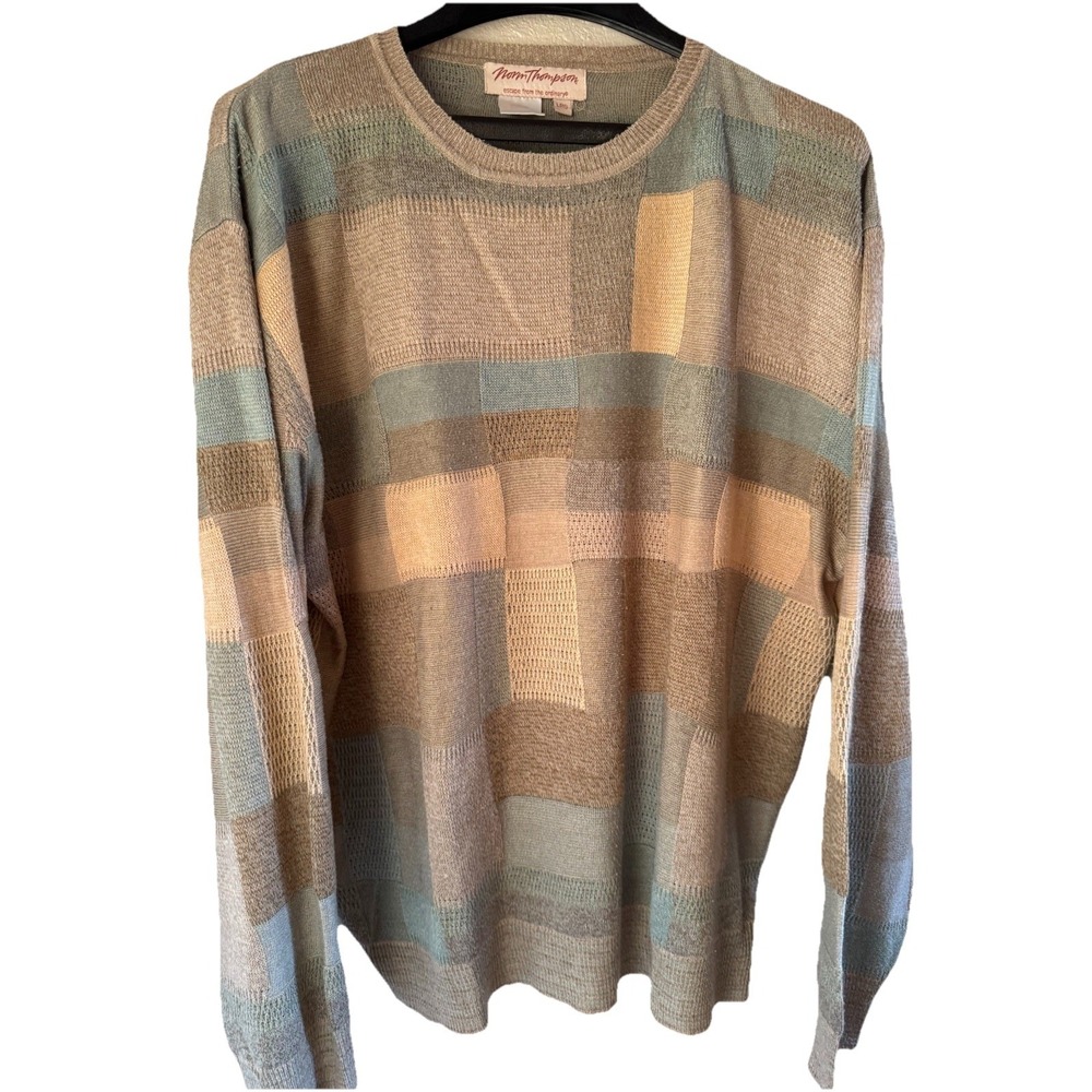 Vtg Norm Thompson Sweater Mens Sz L 3D Knit Chunky Textured Grandpa Coogi Style